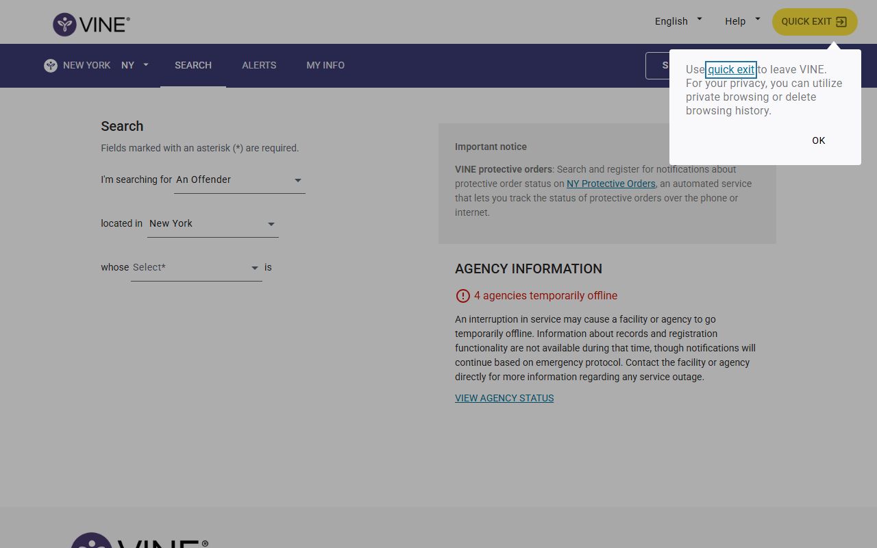 VINELink New York Fulton County custody status search