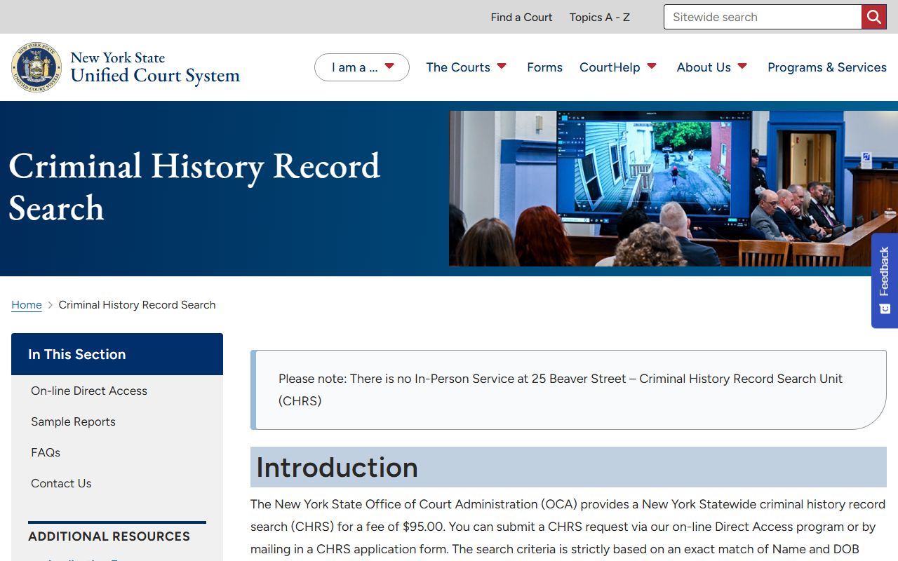 NY Courts CHRS Fulton County criminal history records after arrest